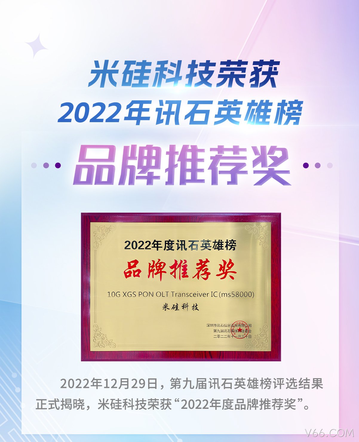 V66.COM科技荣获2022年讯石英雄榜-品牌推荐奖